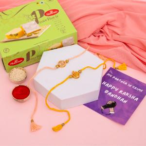 Contemporary Stone Rakhi & Pista Burfi Bliss - Set of 2 Rakhis to USA
