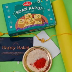 Hare Krishna Bansuri Rakhi with Soan Papdi