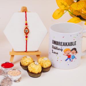 Red Stone Rakhi with Chocolates & Sibling Love Mug
