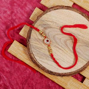 Regal Kundan & Red Thread Rakhi - Single Rakhi to USA
