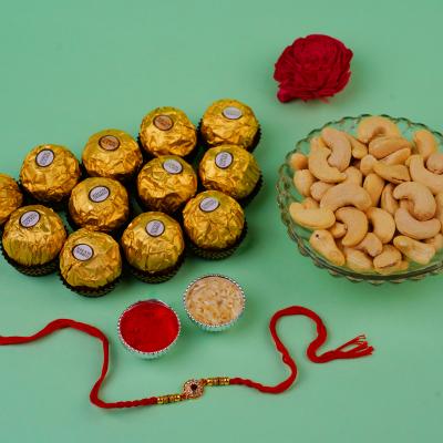 Regal Kundan & Grand Gourmet Feast Rakhi - Rakhi and Dry Fruits to USA