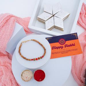 Rudraksha Bracelet Rakhi with Kaju Katli