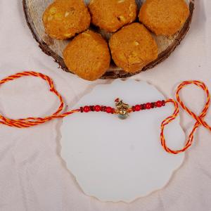 Flute & Peacock Krishna Rakhi & Besan Laddu