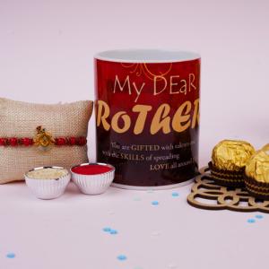 Krishna Rakhi with Chocolates & Brother Mug Gift Set