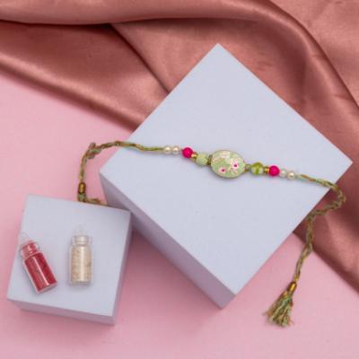 Serene Pistachio Stone Rakhi & Raj Bhog