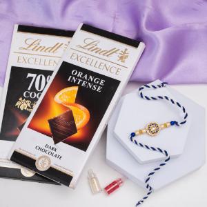 Deep Blue Elegance & Double Lindt Decadence Rakhi - Rakhi and Chocolates to USA