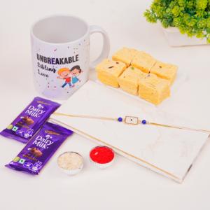 Blue Evil Eye Rakhi with Chocolates & Sibling Love Mug