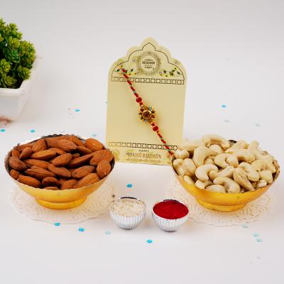 Radiant Blessings & Wholesome Aura Rakhi - Rakhi and Dry Fruits to USA