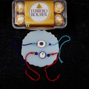 Protection, Playfulness & Golden Grandeur Hamper - Rakhi and Chocolates to USA
