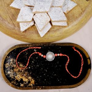 White Pearl Rakhi with Kaju Katli