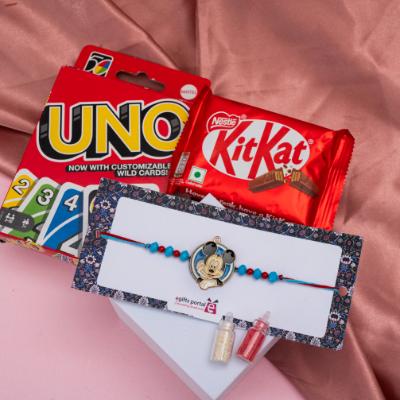 Mickey Mouse Rakhi Combo with UNO & KitKat