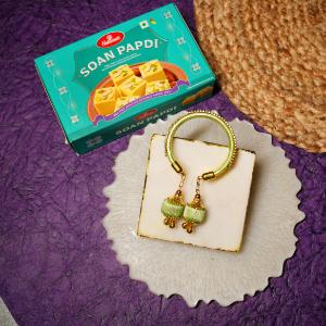 Green Kada Rakhi for Bhabhi with Soan Papdi