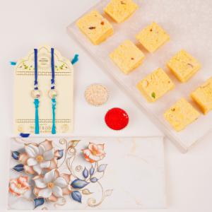 set of 2 evil eye rakhis with soan papdi