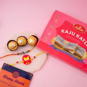 Ganesha Metal Rakhi & Ironman Kids Rakhi with Kaju Katli