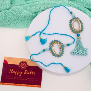 Royal Blue Pearls Bhaiya Bhabhi Rakhi Set