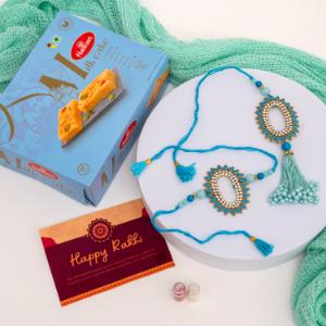 Blue Pearl Rakhi Duo with Milk Cake