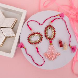 Pink Pearl Rakhi Set with Kaju Delight