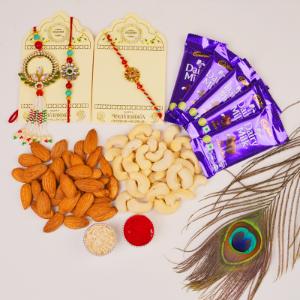 Designer Duo & Nutty Chocolate Delight Rakhi Set