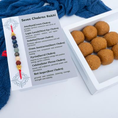 Vibrant Chakra Harmony Rakhi & Besan Laddu