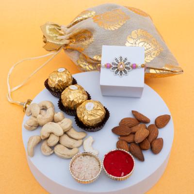 Artisan Love & Gourmet Indulgence Rakhi - Rakhi and Dry Fruits to USA