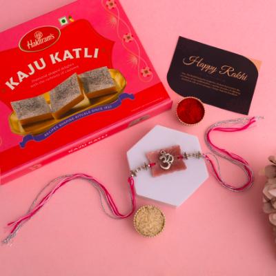 Zen Om Resin Rakhi & Kaju Katli Bliss