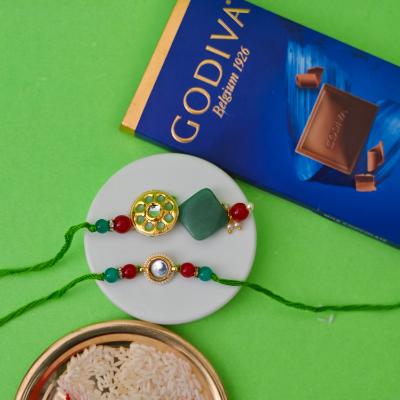 Royal Green Kundan Bhaiya Bhabhi Rakhi Duo