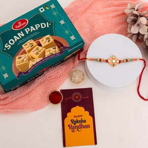 Traditional Kundan Meenakari Rakhi with Soan Papdi