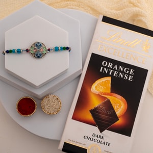 Vintage Meenakari Silver Rakhi with Lindt Indulgence