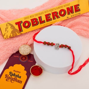 Radha Krishna Silver Rudraksha Rakhi with Toblerone