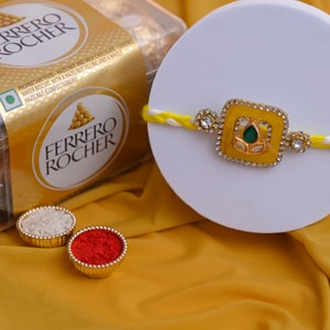 Elegant Leaf Design Rakhi with Ferrero Rocher Collection
