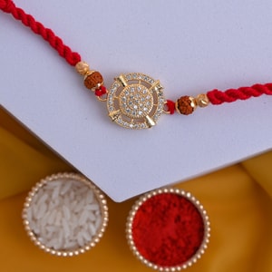 Traditional AD Rudraksha Chakra Rakhi for Brother