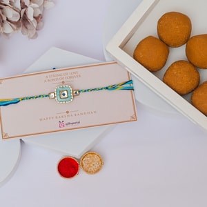 Blush Kundan Rakhi & Besan Laddu
