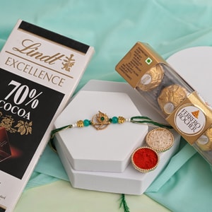 Krishna Mor Pankh Rakhi with Lindt & Ferrero Rocher