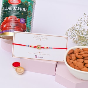 Krishna Peacock Rakhi with Gulab Jamun & Almonds