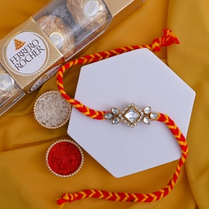Floral Mirror Rakhi with Ferrero Rocher Trio