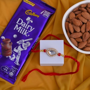 Teardrop Mirror Rakhi with Almonds & Dairy Milk