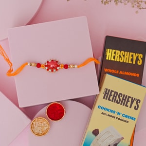 Ruby Stone Rakhi with Hershey