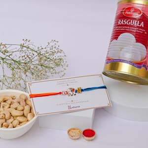 Good Fortune Rakhi with Rasgulla & Cashew Treat