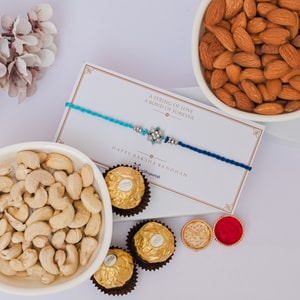 Blue Crystal Floral Rakhi with Ferrero Rocher & Dry Fruits