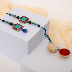 Aqua Teal Bhai Bhabhi Rakhi Set