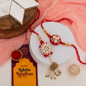 Pearl Couple Rakhi with Kaju Katli