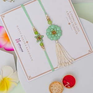 Mint Floral Bhai Bhabhi Rakhi Duo