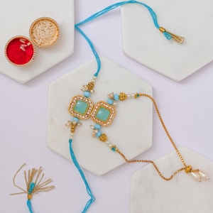 Aqua Stone Designer Bhaiya Bhabhi Rakhi Duo