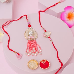 Elegant Pink Teardrop Crystal Bhai Bhabhi Rakhi