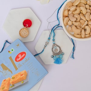 Tree of Life Evil Eye Rakhi with Milk Cake & Cashews