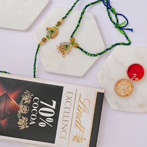 Peacock Bhaiya Bhabhi Rakhi with Lindt Chocolate
