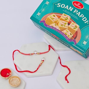 Crystal Lumba Rakhi with Traditional Soan Papdi