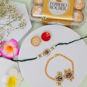Royal Peacock Couple Rakhi with Ferrero Rocher