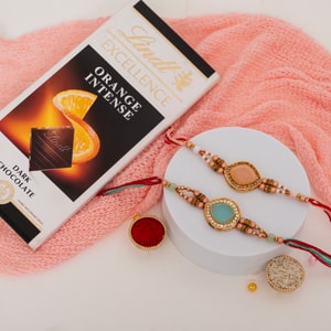 Elegant Crystal Rakhi Duo with Lindt Chocolate