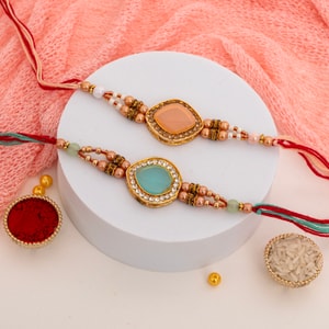 Pastel Crystal Stone Rakhi Duo